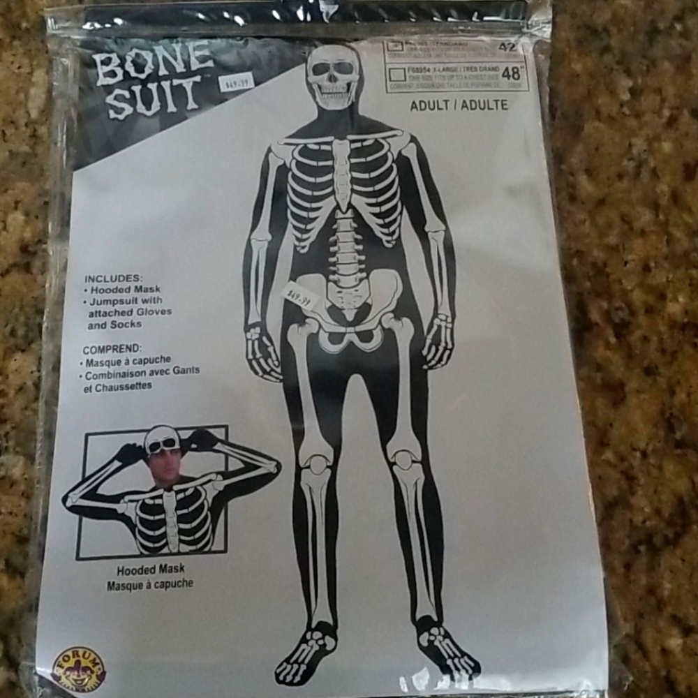 Bone skeleton suit with hooded mask NWOT